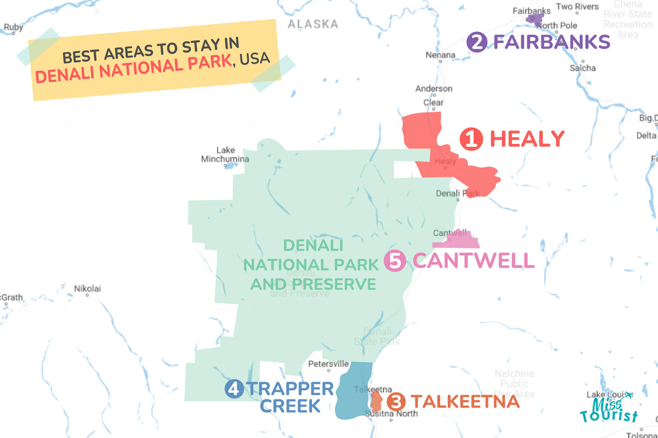 Map of best places to stay Denali National Park